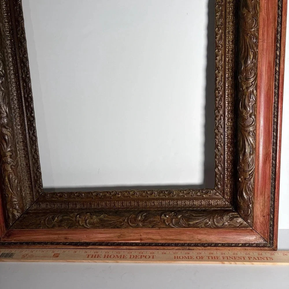 Antique 19thC Hand Carved Wood Picture Frame Ornate Baroque Scroll Gilt 29